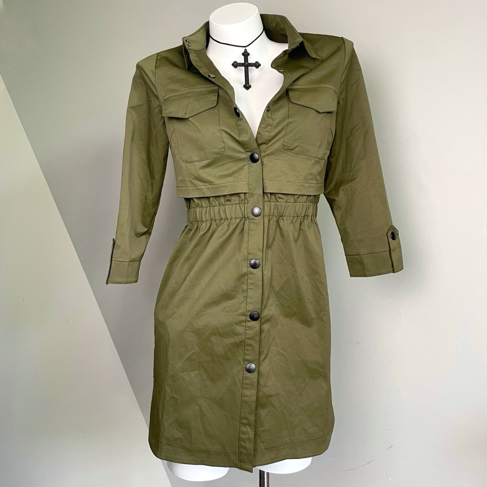 Olive Green Button-Up Cargo Dress